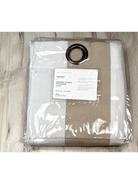 POTTERY BARN Sunbrella Awning Stripe Outdoor Curtain 50"x96" Beige/White Stripe